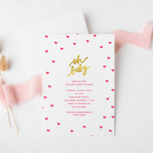 Oh Baby   Modern Tiny Hearts Girl Baby Shower Invitation