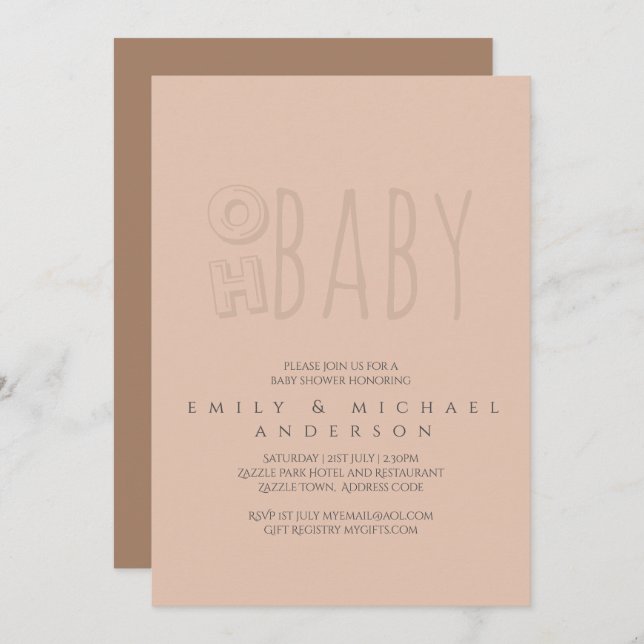 Oh Baby Modern Typography Script Couples Shower Invitation (Front/Back)