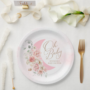 Oh Baby Moon Girl Baby Shower Paper Plate