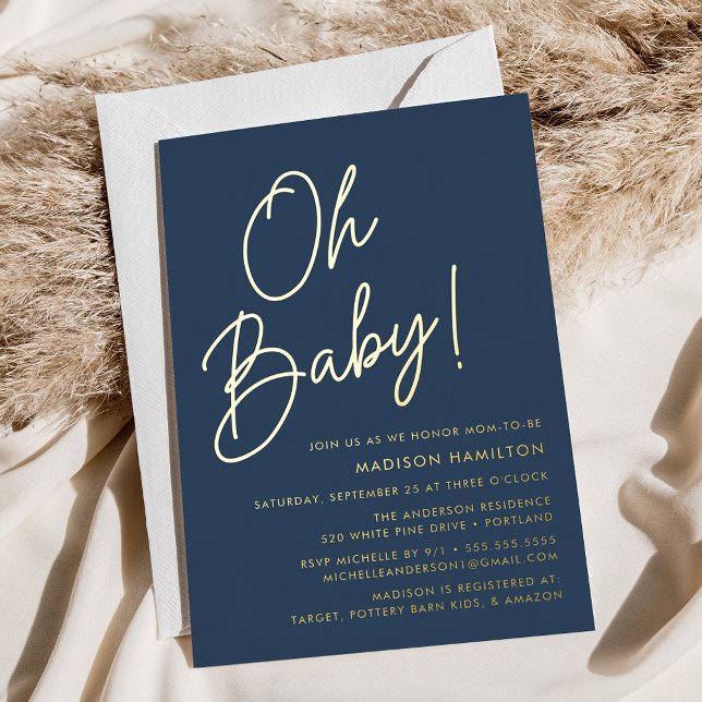 Oh Baby Navy and Gold Script Baby Shower (Creator Uploaded)
