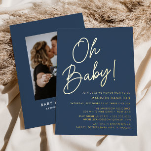 Oh Baby Navy and Gold Script Photo Baby Shower
