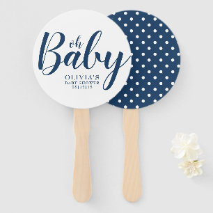 Oh Baby - Navy Blue Polka Dot Baby Shower Hand Fan