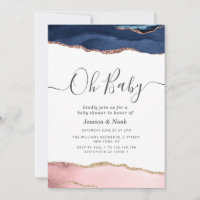 Oh Baby navy blush agate baby shower invitation