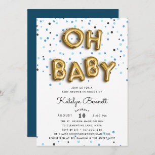 Oh Baby   Navy & Gold Baby Shower Invitation