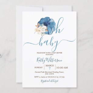 Oh Baby Navy Pumpkin Floral Baby Shower Invitation