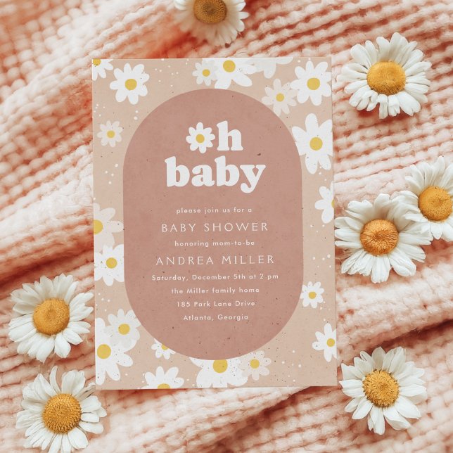 Oh Baby Neutral Daisies Baby Shower Invitation (daisies baby shower in neutral theme)