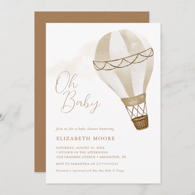 Oh Baby Neutral Hot Air Balloon | Invitation (Front/Back)