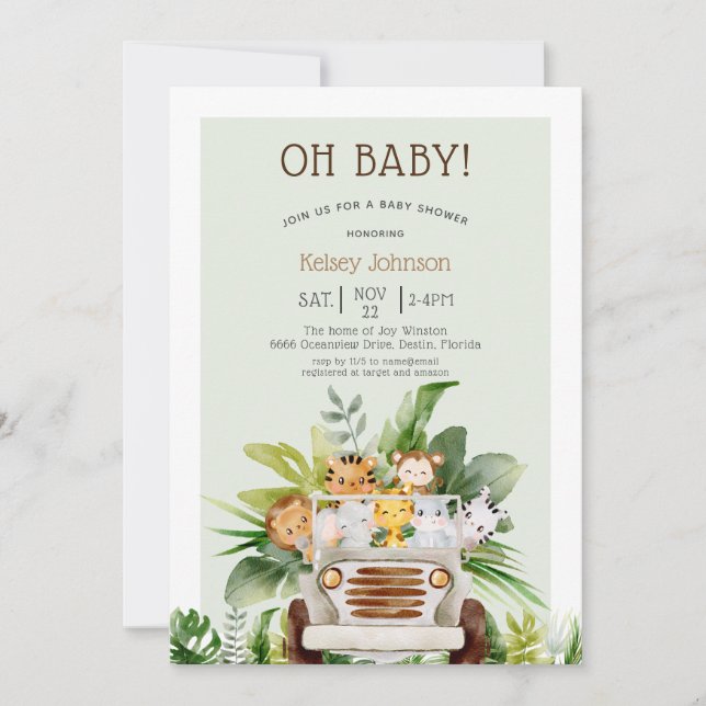Oh Baby Neutral Jungle Safari Baby Shower Invitation (Front)