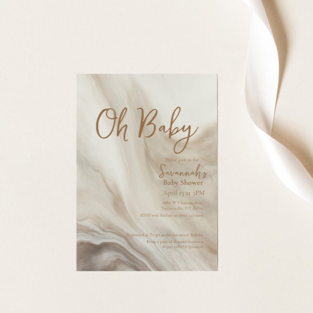 Oh Baby Neutral Marble Baby Shower Invitation (Creator Uploaded)