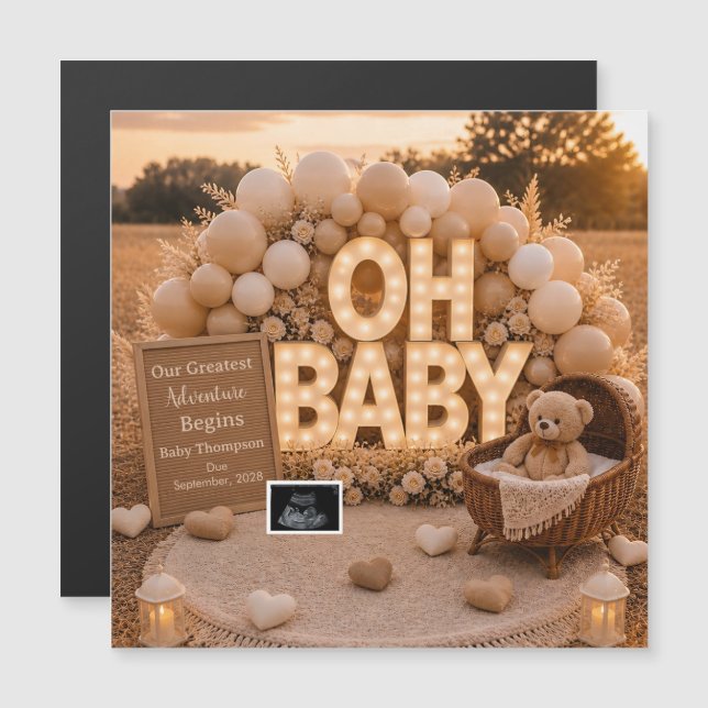 Oh Baby Neutral pregnancy announcement keepsake  (Front/Back)