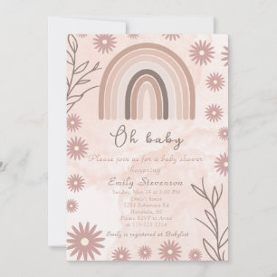 Oh Baby Neutral Rainbow Baby Shower Boho Floral Invitation