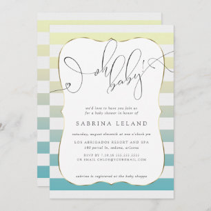 OH Baby Ombré Yellow to Blue Stripes Invitation