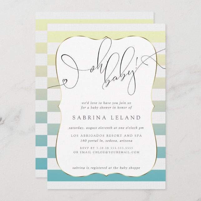 OH Baby Ombré Yellow to Blue Stripes Invitation (Front/Back)