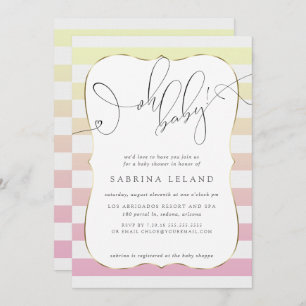 OH Baby Ombré Yellow to Pink  Stripes Invitation