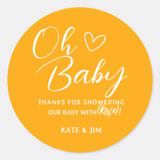 Oh Baby Orange Baby Shower Thank You Message Classic Round Sticker