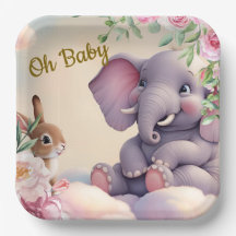 Oh Baby paper plates, Elephant and bunny 