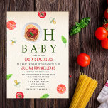 Oh Baby Pasta   Pacifiers Baby Shower Invitation<br><div class="desc">Pizza & Pacifiers baby shower pasta party theme with Illustration of a plate of spaghetti topped with red sauce incorporated in to the design "oh baby" with tomato,  basil,  and pacifier illustrations all around.</div>