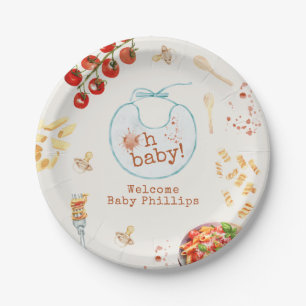 Oh Baby Pasta & Pacifiers Blue Baby Shower Paper Plate