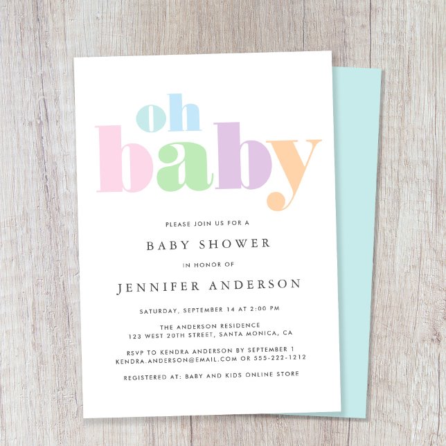 Oh Baby Pastel Minimal Modern Baby Shower Invitation (Creator Uploaded)