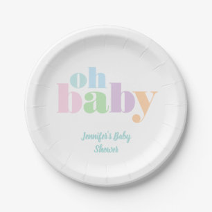 Oh Baby Pastel Teal Modern Baby Shower Paper Plate