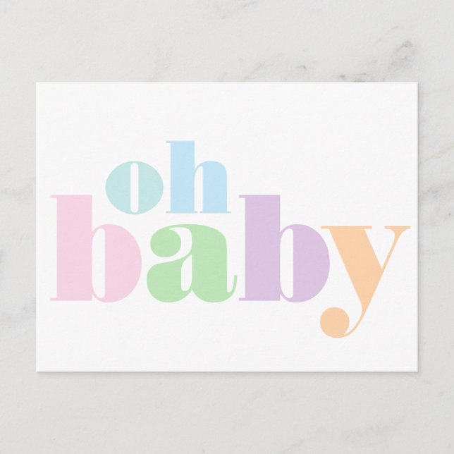 Oh Baby Pastel Typography Virtual Baby Shower Invitation Postcard (Front)