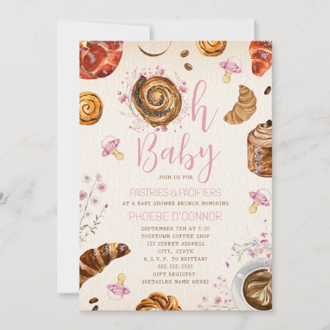 Oh Baby Pastries + Pacifiers Girl Baby Shower Invitation (Front)