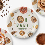 Oh Baby Pastries   Pacifiers Neutral Baby Shower Paper Plate<br><div class="desc">Pastries & Pacifiers baby shower brunch theme with Illustration of a pastry incorporated in to the design "oh baby" with pacifier,  coffee and pastry illustrations all around.</div>