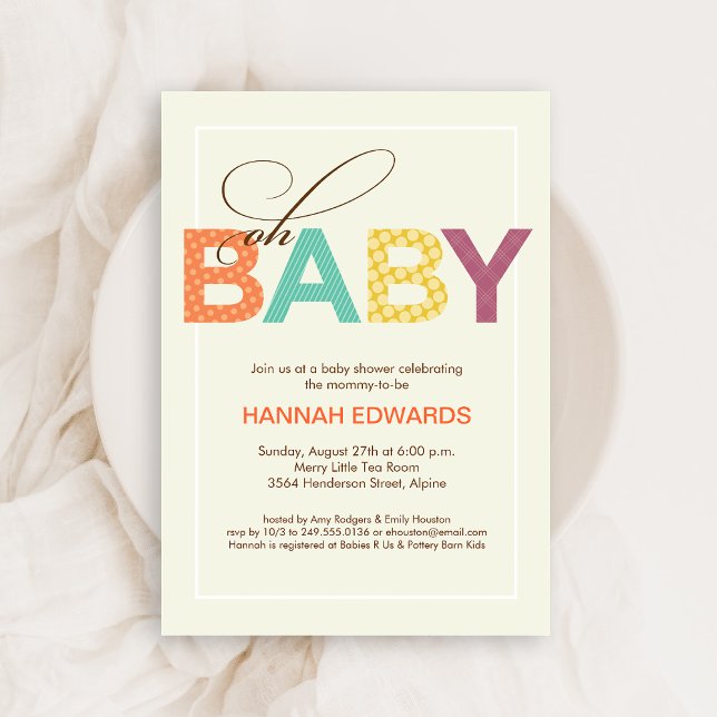 Oh Baby Patterned Baby Shower Invitation in Orange (Creator Uploaded)