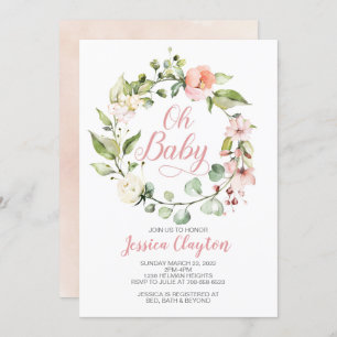 Oh Baby Peach Floral Baby Shower Invitation