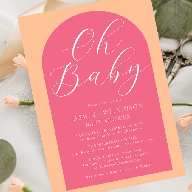 Oh baby peach fuzz pink modern script baby shower  invitation (Creator Uploaded)