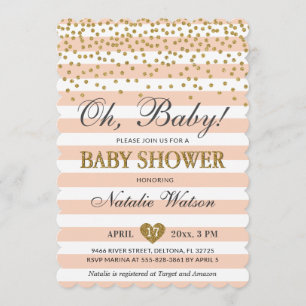 Oh Baby Peach Gold Baby Shower Neutral  Invitation