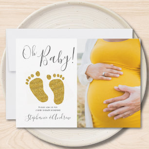 Oh Baby Photo Gold Glitter Baby Shower Invitation