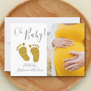 Oh Baby Photo Gold Glitter Baby Shower Invitation
