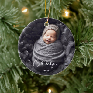 Oh baby photo keepsake Christmas Ceramic Ornament