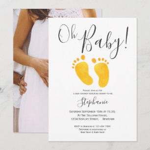 Oh Baby Photo Yellow Feet Baby Shower  Invitation