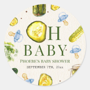 Oh Baby Pickles + Pacifiers Boy Baby Shower Classic Round Sticker