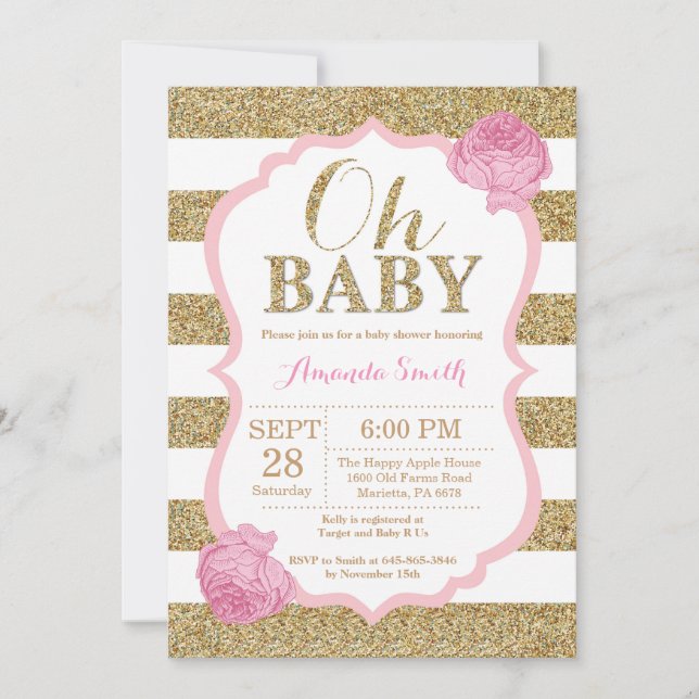 Oh Baby Pink and Gold Baby Shower Invitation (Front)