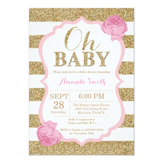 Pink White And Gold Baby Shower Invitations 5