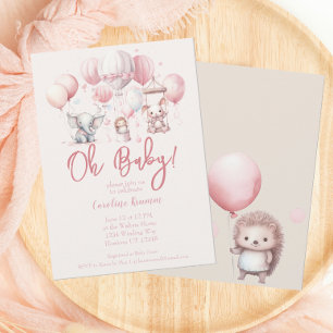 Oh Baby Pink Balloon Animal Shower Invitation