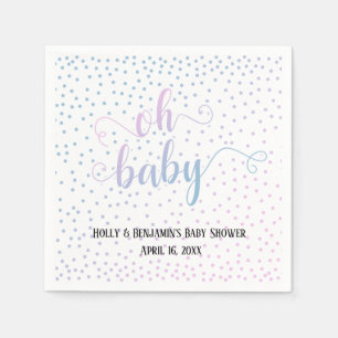 "Oh Baby!" Pink Blue Confetti, Names & Date Napkin
