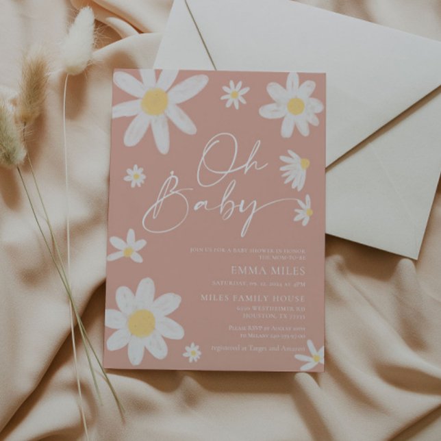 Oh Baby Pink Daisy Baby Shower Invitation (Creator Uploaded)
