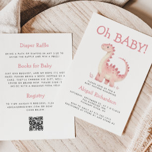 Oh Baby Pink Dinosaur QR Code Girls Baby Shower Invitation