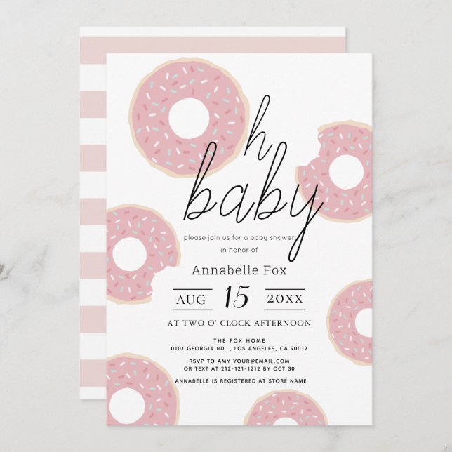 Oh Baby Pink Doughnut Girl Baby Shower Invitation (Front/Back)