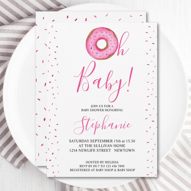 Oh Baby Pink Doughnut Girl's Baby Shower Invitatio Invitation (Creator Uploaded)