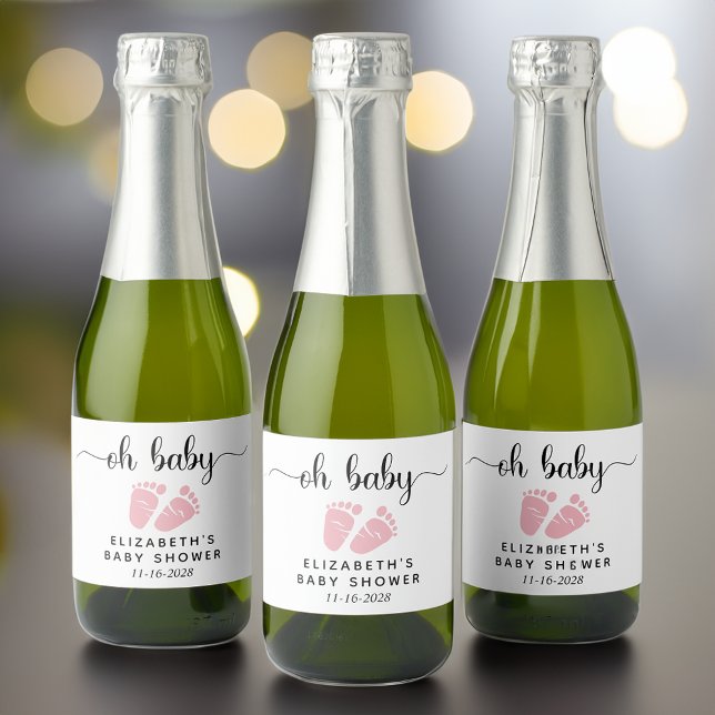 Oh Baby Pink Feet Baby Girl Shower Sparkling Wine Label (Creator Uploaded)