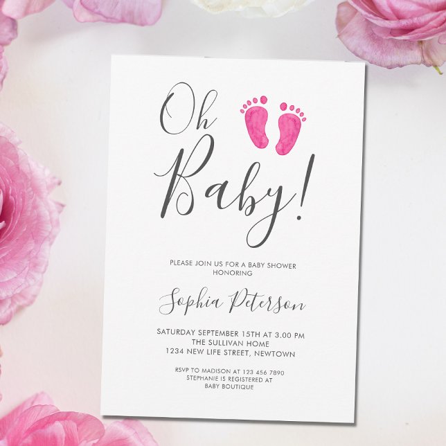 Oh Baby Pink Feet Baby Shower Invitation (Creator Uploaded)