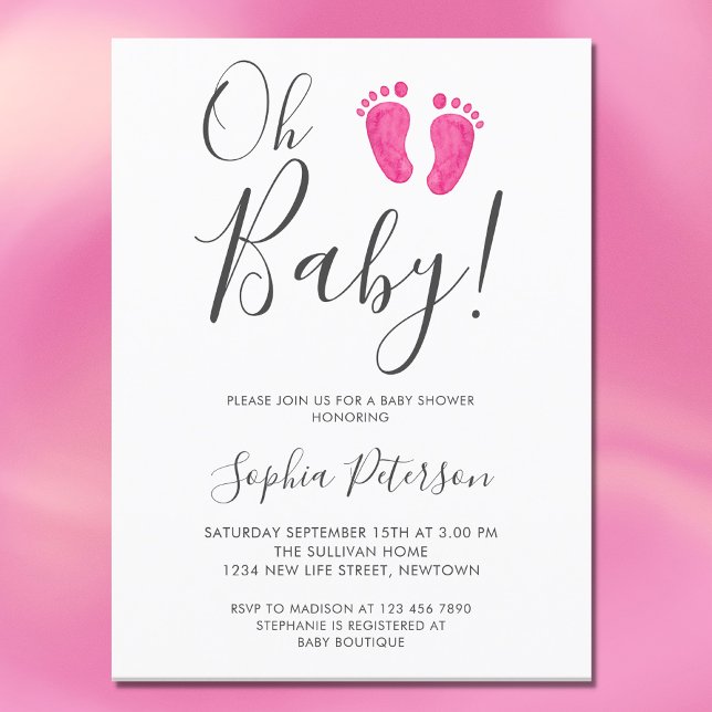 Oh Baby Pink Feet Baby Shower Invitation Postcard (Creator Uploaded)