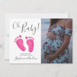 Oh Baby Pink Feet Photo Girl Baby Shower Invitation