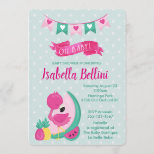 Oh baby Pink Flamingo Baby Shower Invitation