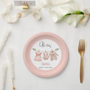 Oh Baby Pink Floral Baby Shower Paper Plate